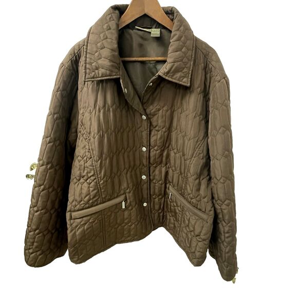Jane Ashley Brown Quilted Jacket Snaps Zipper PocketsWomen's Size 3X - Picture 1 of 16